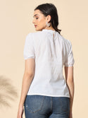 Cotton Dobby Top With Frill and Ruffle-#TP011- White