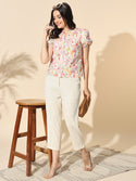 Printed Cotton Poplin Top With Puff Sleeve