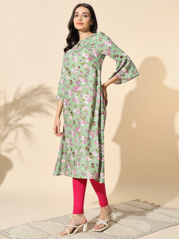 Floral Print Viscose Kurta- #KU035