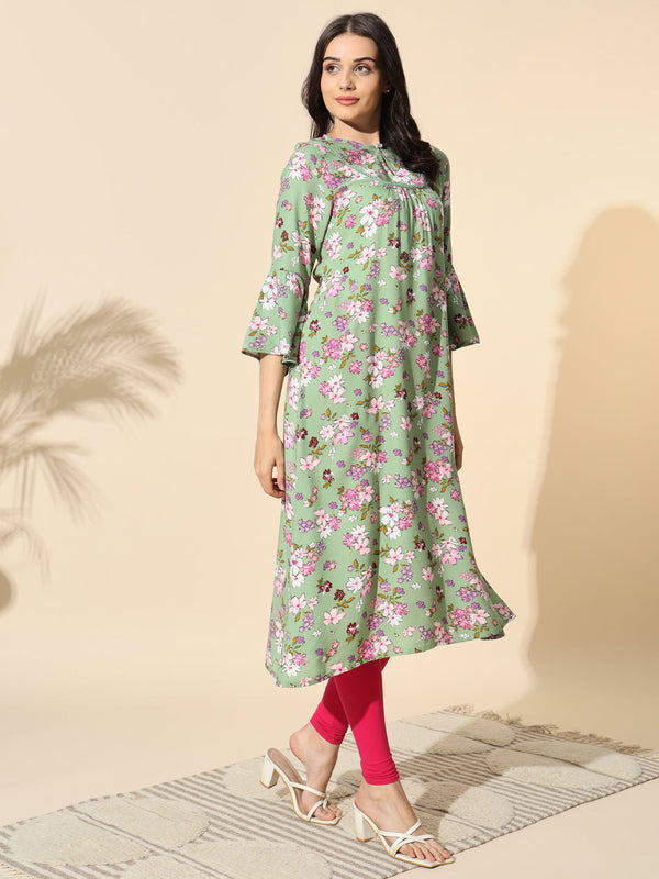 Floral Print Viscose Kurta- #KU035