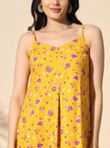 Yellow Floral Print Strap Dress- #DR004