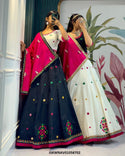 Embroidered Cotton Lehenga With Blouse And Dupatta-ISKWNAV01058702