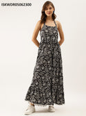 Floral Printed Cotton Shoulder Stripe Dress-ISKWDR05062300