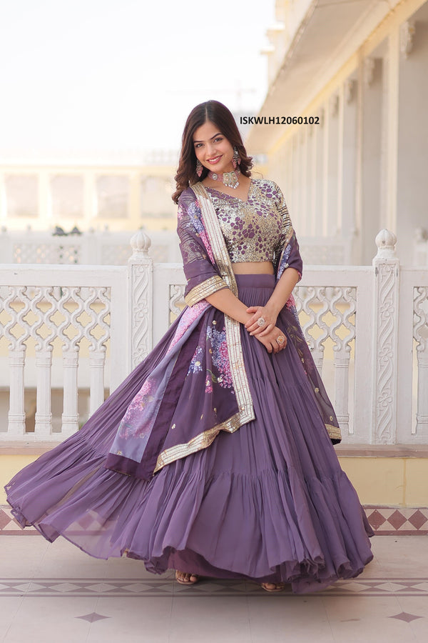 Embroidered Georgette Lehenga With Blouse And Digital Printed Dupatta-ISKWLH12060102