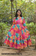 Floral Printed Off Shoulder Cotton Dress-ISKWDR1306VC3075