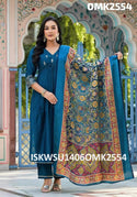 Maslin Silk Anarkali Kurti With Pant And Printed Brasso Dupatta-ISKWSU1406OMK2554