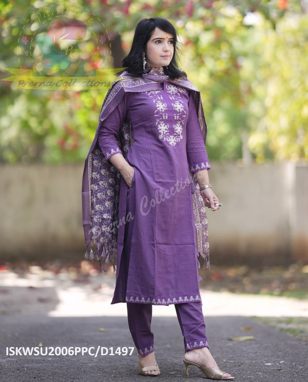 Khadi Cotton Kurti With Khadi Pant And Digital Batik Printed Khadi Silk Dupatta-ISKWSU2006PPC/D1497