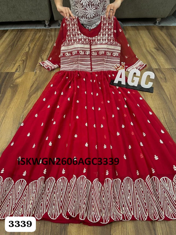 Embroidered Georgette Gown With Dupatta-ISKWGN2606AGC3339
