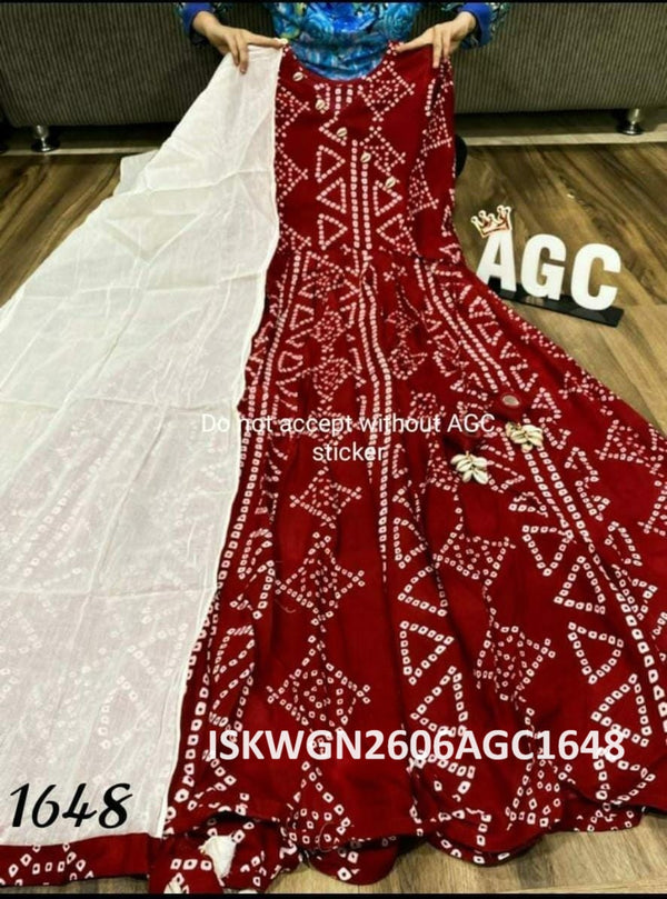 Bandhani Printed Rayon Gown With Cotton Dupatta-ISKWGN2606AGC1648