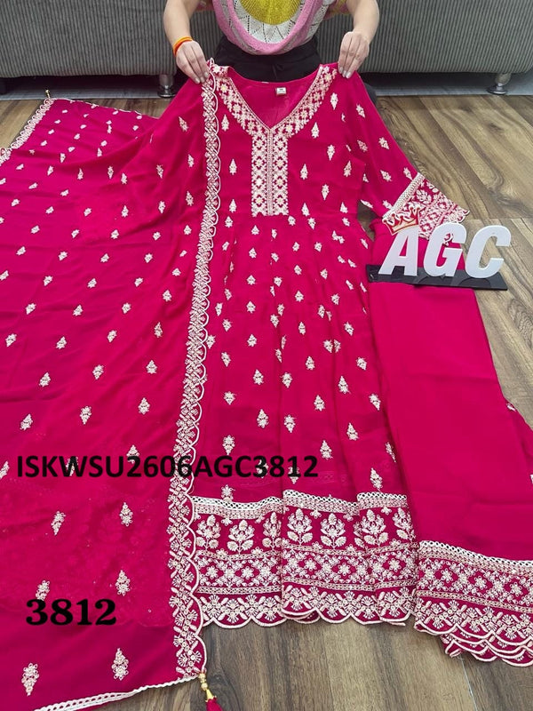 Embroidered Georgette Kurti With Pant And Dupatta-ISKWSU2606AGC3812