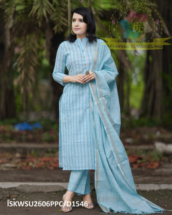 Cotton Weaved Kurti With Handloom Cotton Pant And Handloom Dupatta-ISKWSU2606PPC/D1546