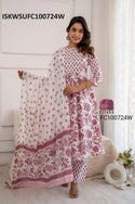 Printed Cotton Anarkali Kurti With Pant And Dupatta-ISKWSUFC100724W