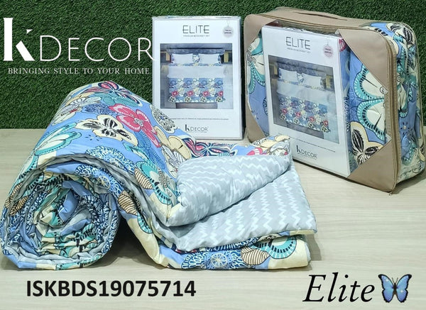 Glace Cotton Bedsheet With Pillow Cover And  Reversible Comforter Set-ISKBDS19075714