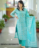 Batik Printed Chanderi Kurti With Pant And Dupatta-ISKWSU1907006978