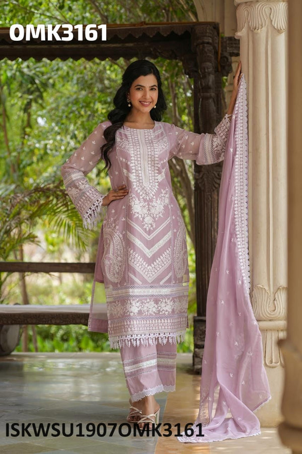 Digital Floral Printed Organza Kurti With Pant And Embroidered Dupatta-ISKWSU1907OMK3161