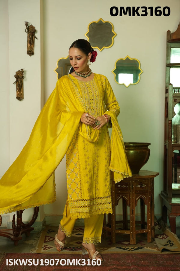 Embroidered Rayon Schiffli Kurti With Pant And Dupatta-ISKWSU1907OMK3160