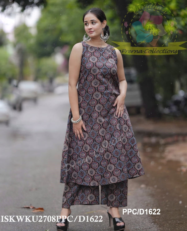 Ajrakh Printed Cotton A-Line Kurti With Palazzo-ISKWKU2708PPC/D1622