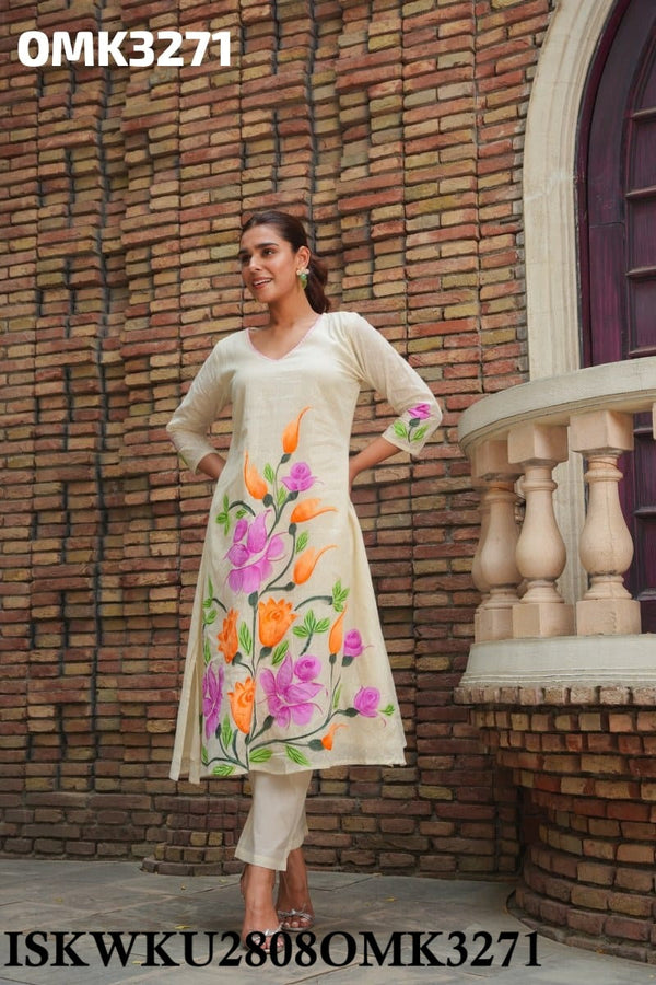 Floral Printed Cotton Kurti With Pant-ISKWKU2808OMK3271