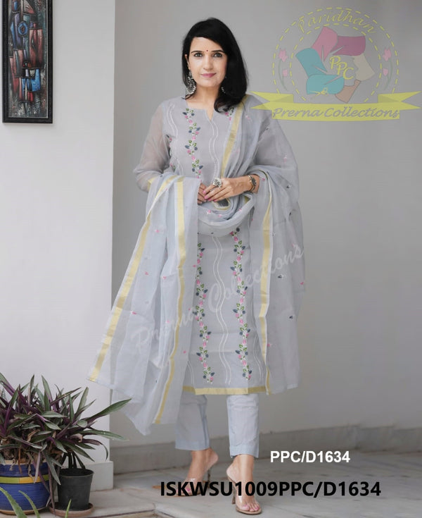 Embroidered Kota Doriya Kurti With Cotton Pant And Dupatta-ISKWSU1009PPC/D1634