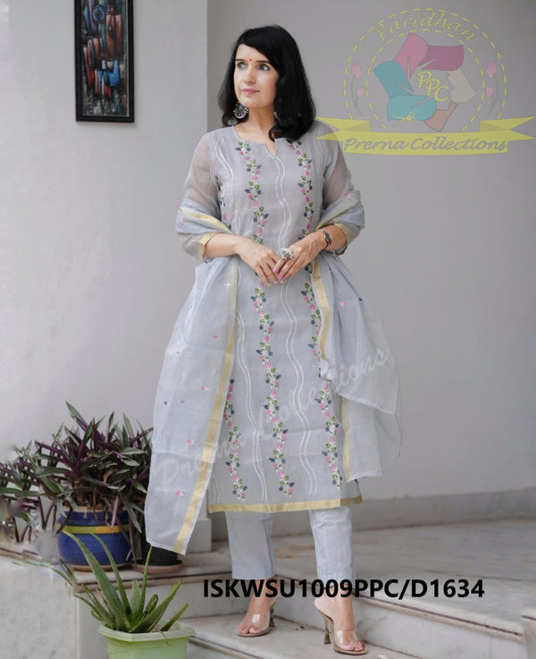 Embroidered Kota Doriya Kurti With Cotton Pant And Dupatta-ISKWSU1009PPC/D1634