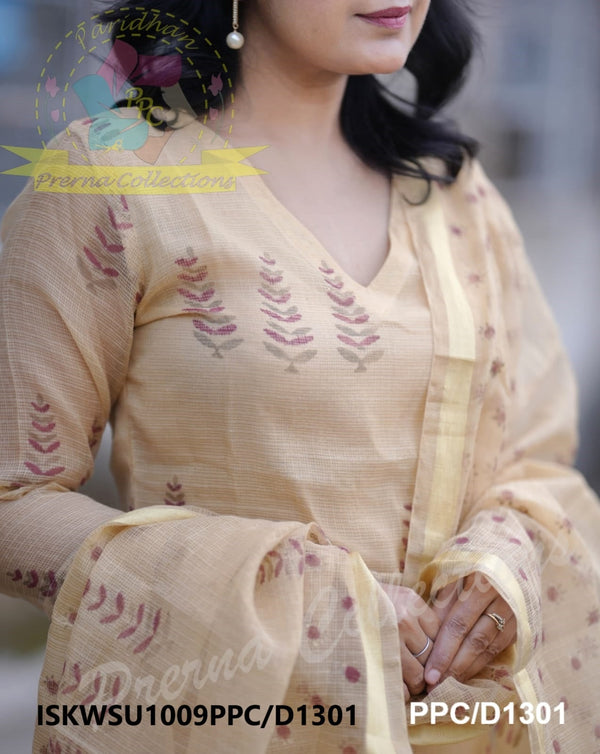 Block Printed Kota Doriya Kurti With Cotton Pant And Dupatta-ISKWSU1009PPC/D1301