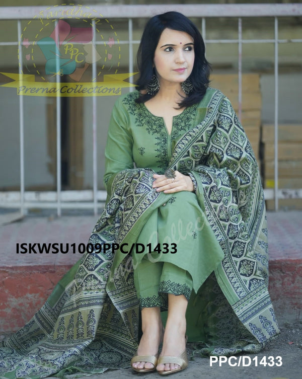 Khadi Kurti With Pant And Digital Printed Khadi Silk Dupatta-ISKWSU1009PPC/D1433