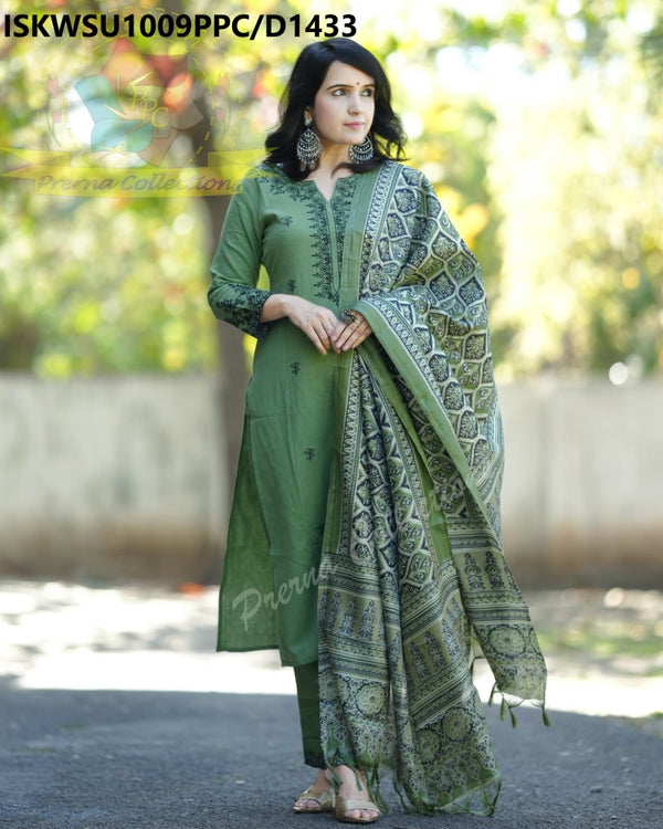 Khadi Kurti With Pant And Digital Printed Khadi Silk Dupatta-ISKWSU1009PPC/D1433