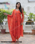 Bandhani Printed Chiffon Anarkali Kurti With Cotton Pant And Dupatta-ISKWSU1009PPC/D1160