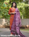 Handloom Khadi Cotton Kurti With Khadi Cotton Pant And Kantha Printed Silk Dupatta-ISKWSU1009PPC/D1296