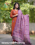 Handloom Khadi Cotton Kurti With Khadi Cotton Pant And Kantha Printed Silk Dupatta-ISKWSU1009PPC/D1296