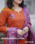 Handloom Khadi Cotton Kurti With Khadi Cotton Pant And Kantha Printed Silk Dupatta-ISKWSU1009PPC/D1296