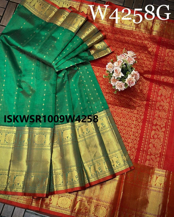 Handloom Silk Saree With Contrast Blouse-ISKWSR1009W4258