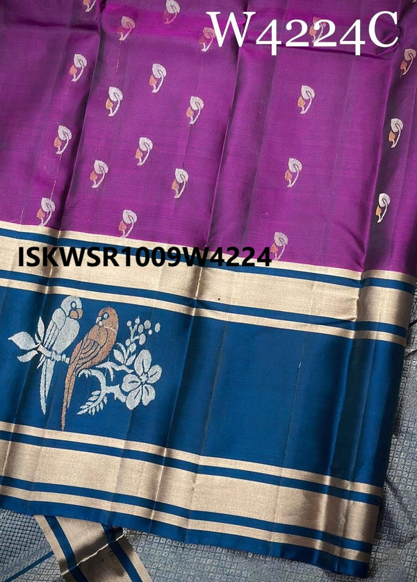 Handloom Kanchi Silk Saree With Contrast Blouse-ISKWSR1009W4224