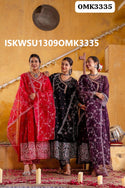 Embroidered Georgette Anarkali Kurti With Pant And Organza Dupatta-ISKWSU1309OMK3335