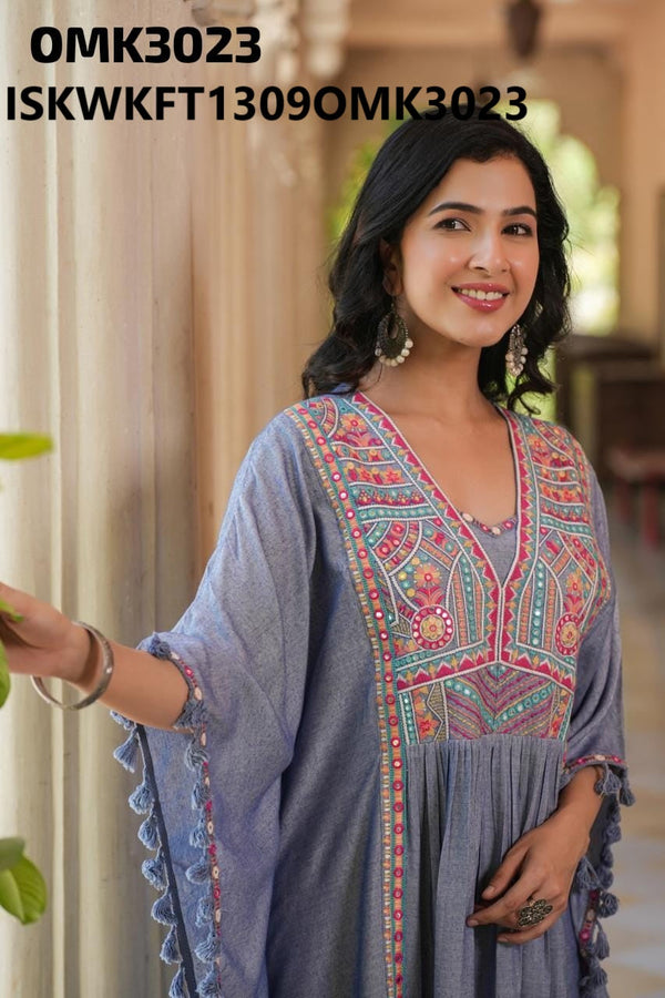 Embroidered Cotton Kaftan Top With Pant-ISKWKFT1309OMK3023