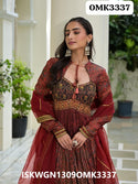 Embroidered Maslin Gown With Organza Dupatta-ISKWGN1309OMK3337