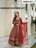 Embroidered Maslin Gown With Organza Dupatta-ISKWGN1309OMK3337