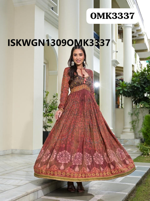 Embroidered Maslin Gown With Organza Dupatta-ISKWGN1309OMK3337