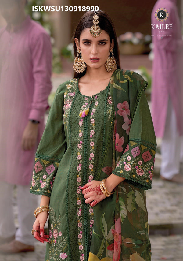 Embroidered Viscose Silk With Viscose Pant And Floral Printed Dupatta-ISKWSU140918990