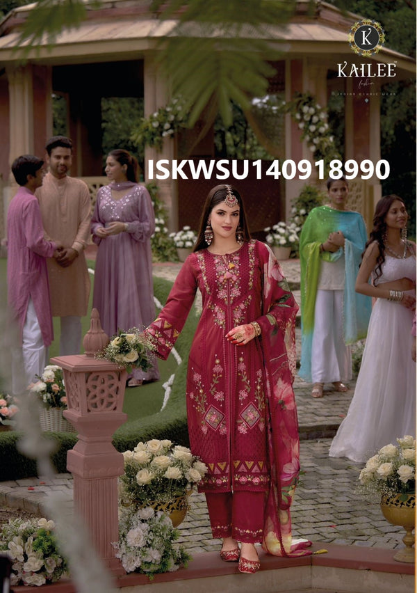 Embroidered Viscose Silk With Viscose Pant And Floral Printed Dupatta-ISKWSU140918990