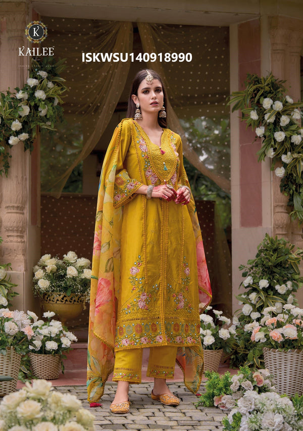 Embroidered Viscose Silk With Viscose Pant And Floral Printed Dupatta-ISKWSU140918990