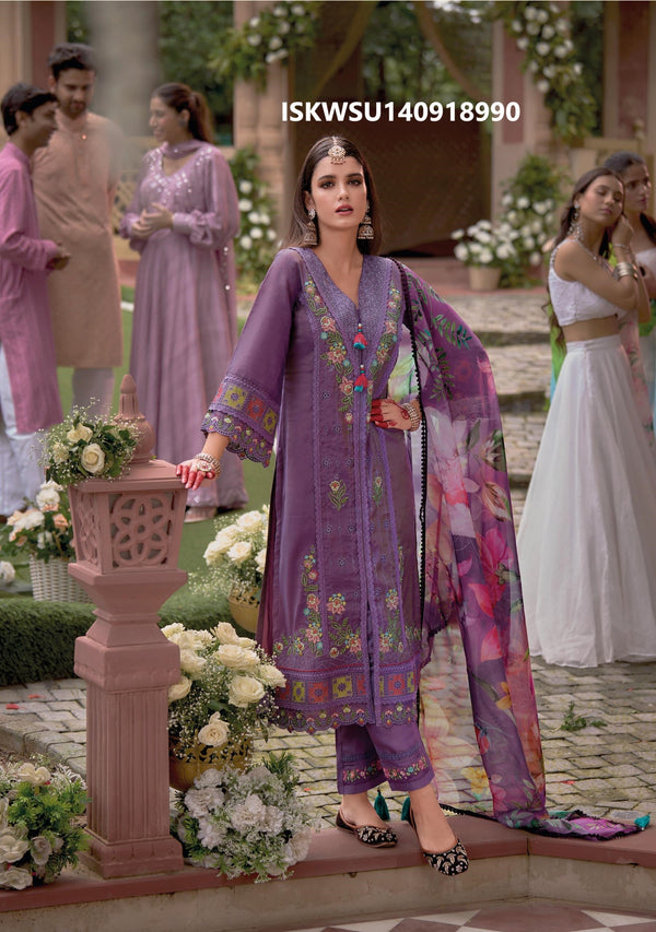 Embroidered Viscose Silk With Viscose Pant And Floral Printed Dupatta-ISKWSU140918990