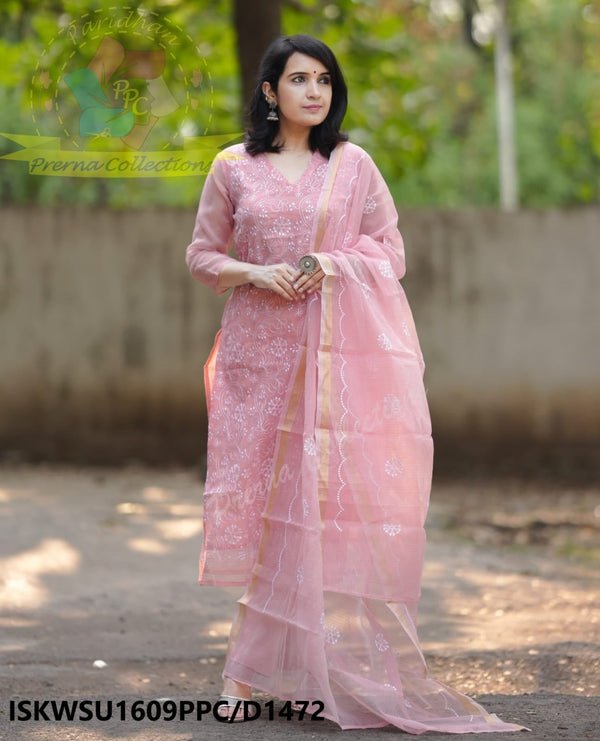 Embroidered Kota Doriya Kurti With Cotton Pant And Dupatta-ISKWSU1609PPC/D1472