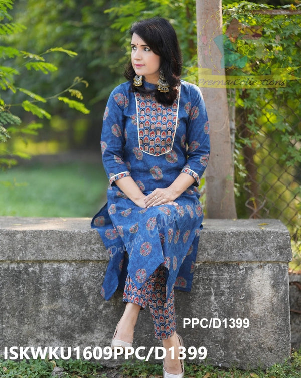 Ajrakh printed Cotton Kurti With Pant-ISKWKU1609PPC/D1245