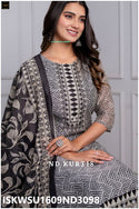 Geometrical Printed Chanderi Kurti With Cotton Pant And Chanderi Dupatta-ISKWSU1609ND3098