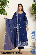 Embroidered Cotton Anarkali Kurti With Pant And Dupatta-ISKWSU1609ND3105/ND3106