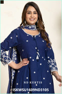 Embroidered Cotton Anarkali Kurti With Pant And Dupatta-ISKWSU1609ND3105/ND3106