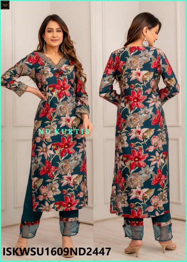 Digital Printed Modal Maslin Kurti With Pant And Maslin Silk Dupatta-ISKWSU1609ND2447