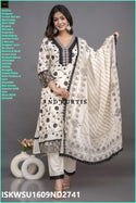 Embroidered Malmal Cotton Kurti With Cotton Pant And Malmal Cotton Dupatta -ISKWSU1609ND2740/ND2741