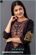 Embroidered Cotton Kurti With Pant And Self Weaved Cotton Dupatta-ISKWSU1609ND3114